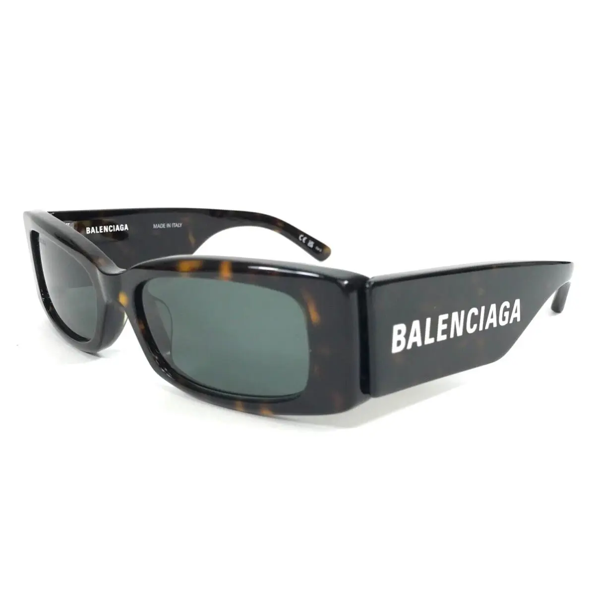 Balenciaga Sunglasses BB0260S 002 Dark Havana Rectangle Frames with Green Lenses