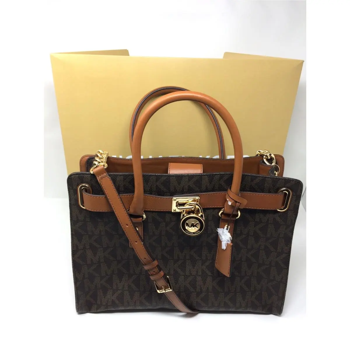 Michael Kors Hamilton Monogram Lock Gold Chain Bag