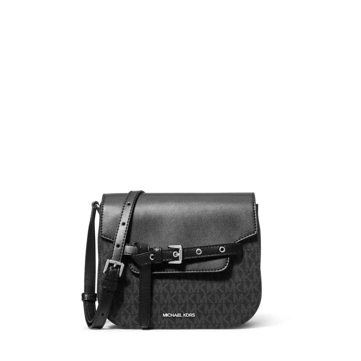 Michael Kors Emilia Small Saddle Crossbody Bag Silvertone Hardware Tonal MK