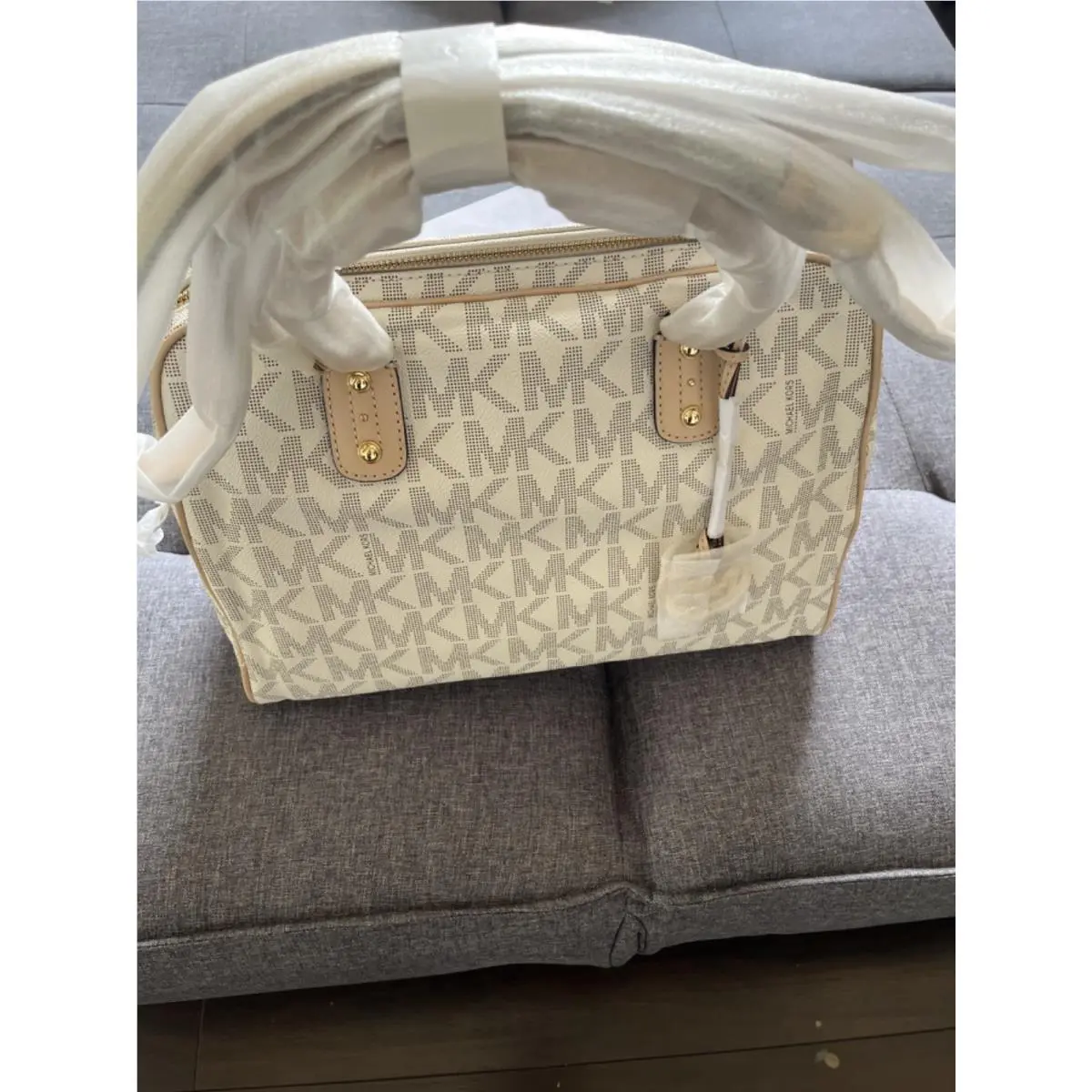 Kors Beige Signature Pvc and Leather Mini Luggage Satchel