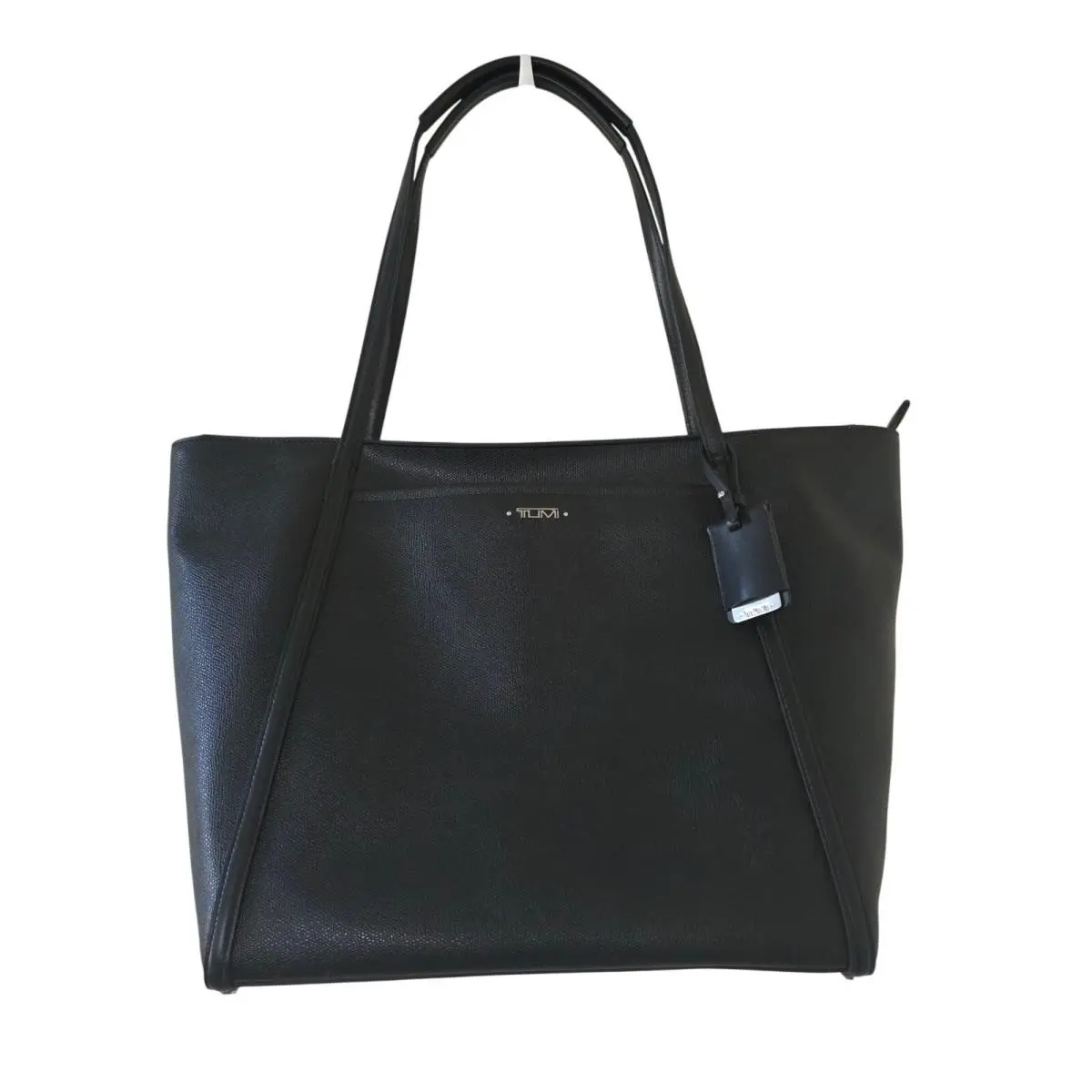 Tumi Black Q Tote Textured Coated Canvas Leather Trim Travel Tote Bag Large
