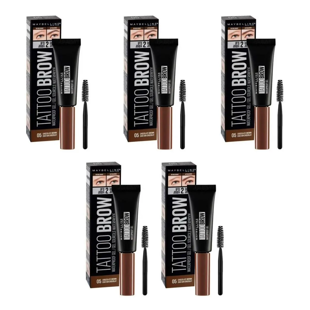 Maybelline York Tattoo Brow Waterproof Gel 05 Chocolate Brown - 5 Pack