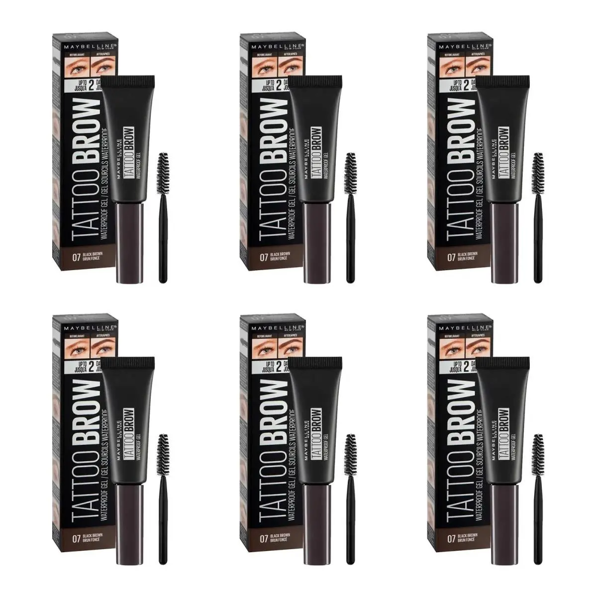 Maybelline York Tattoo Brow Waterproof Gel 07 Black Brown - 6 Pack