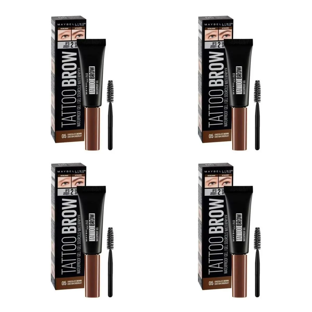 Maybelline York Tattoo Brow Waterproof Gel 05 Chocolate Brown - 4 Pack