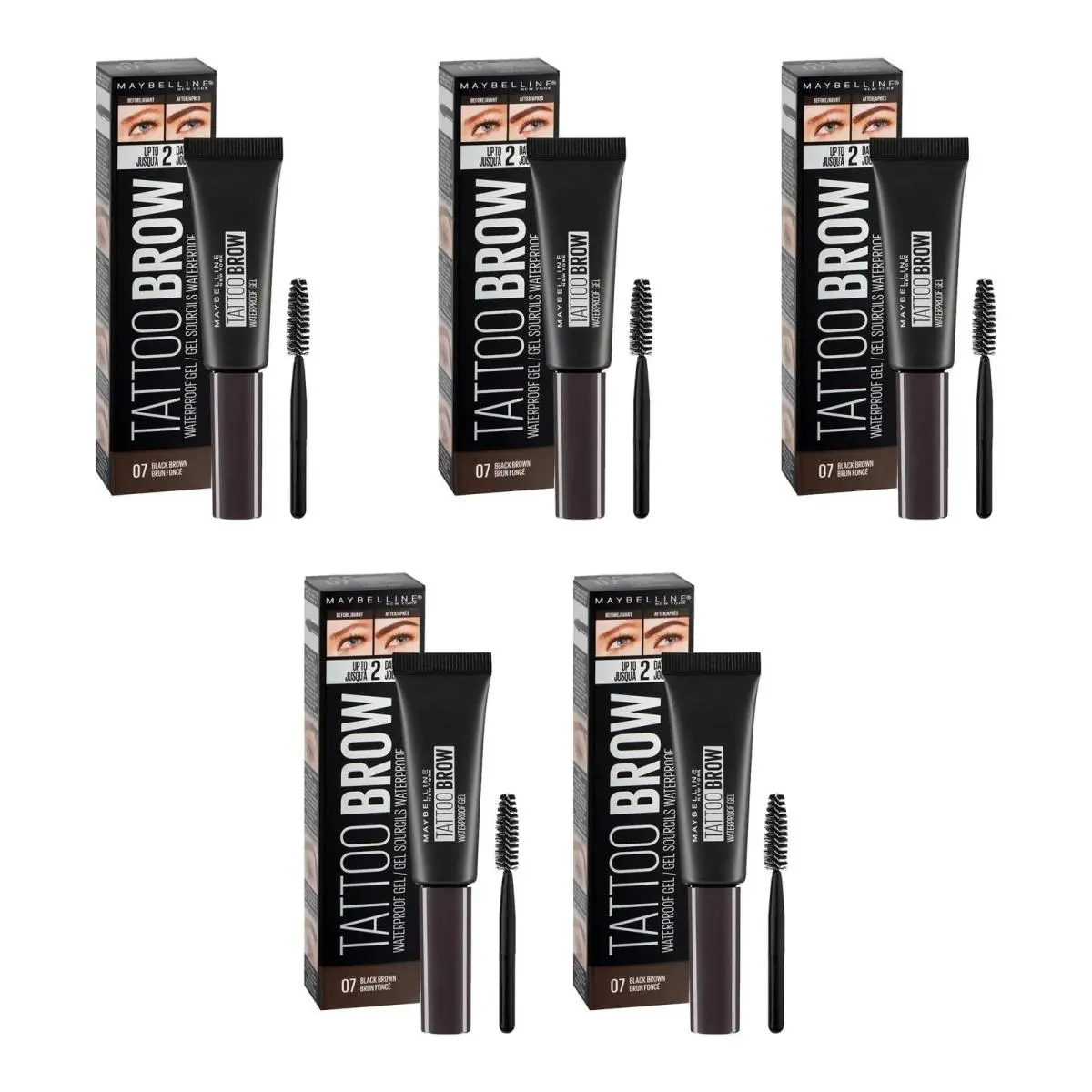 Maybelline York Tattoo Brow Waterproof Gel 07 Black Brown - 5 Pack
