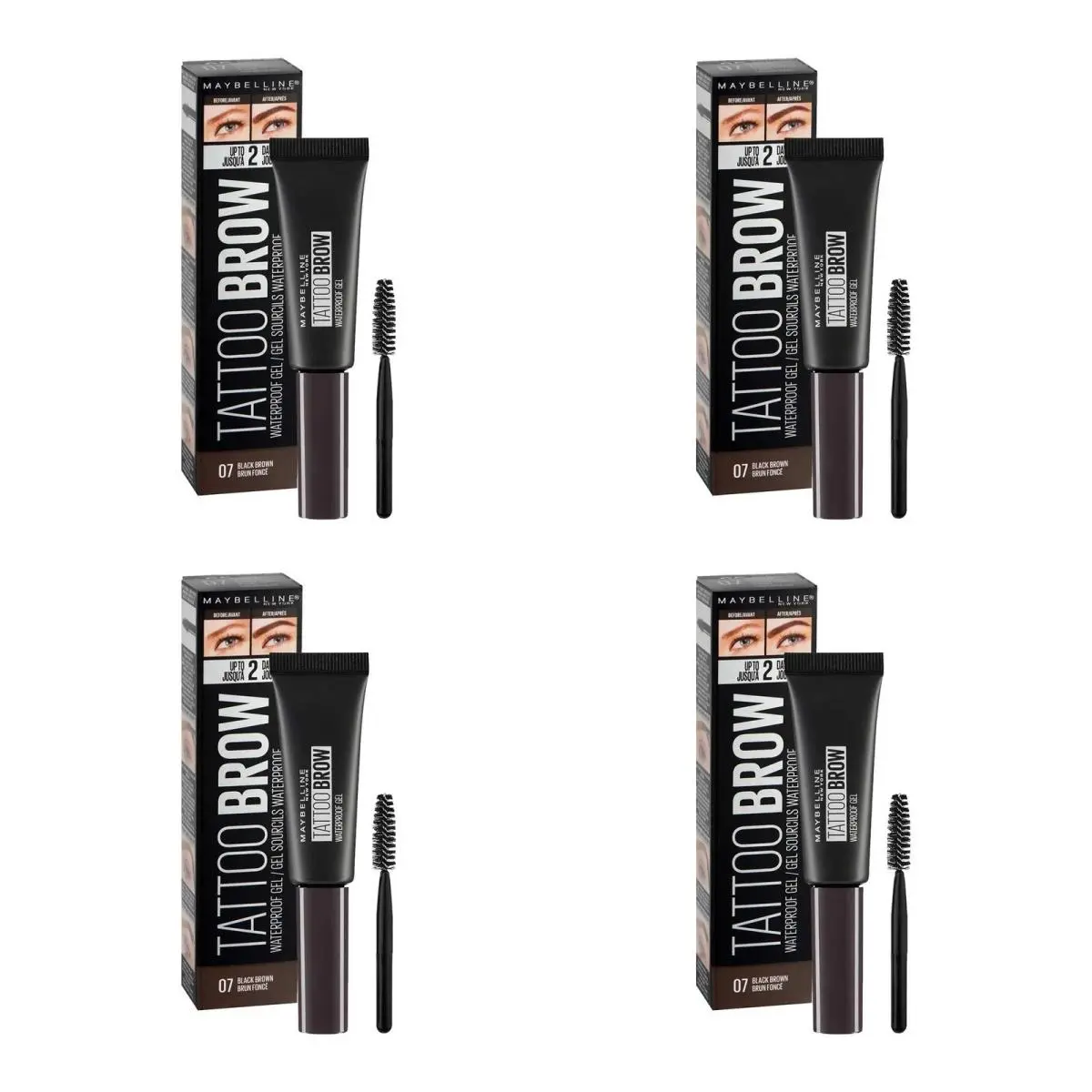 Maybelline York Tattoo Brow Waterproof Gel 07 Black Brown - 4 Pack