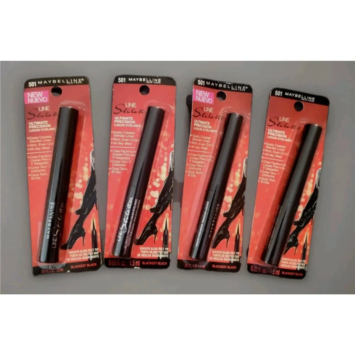4X Maybelline Line Stiletto Precision Liquid Eyeliner 501 Blackest Black