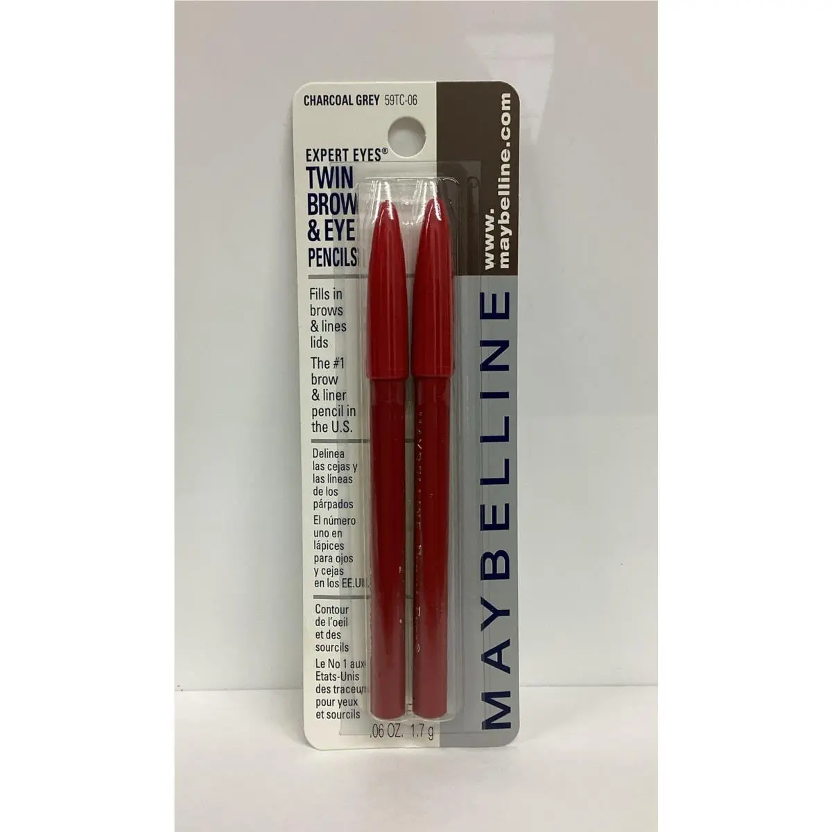 Twin Brow Eye Pencils Charcoal Grey .06oz Full Size by Maybelline