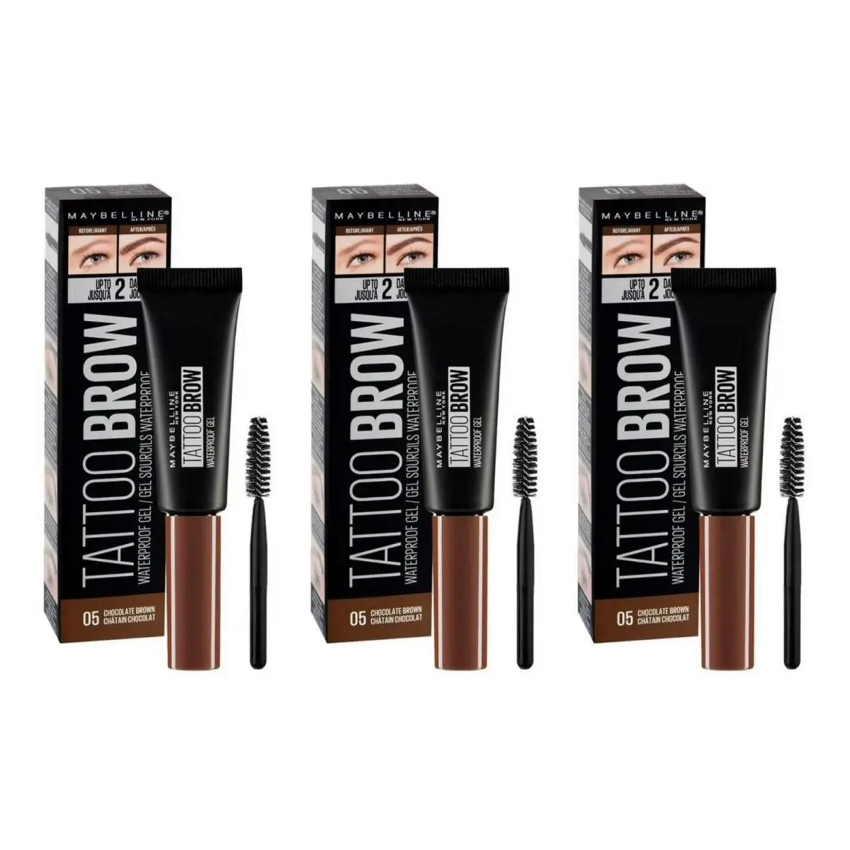 Maybelline York Tattoo Brow Waterproof Gel 05 Chocolate Brown - 3 Pack