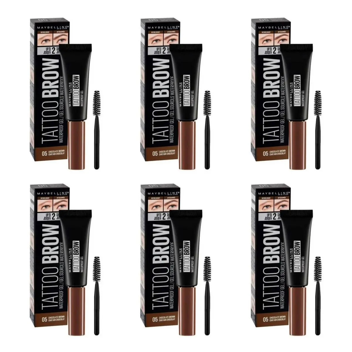 Maybelline York Tattoo Brow Waterproof Gel 05 Chocolate Brown - 6 Pack
