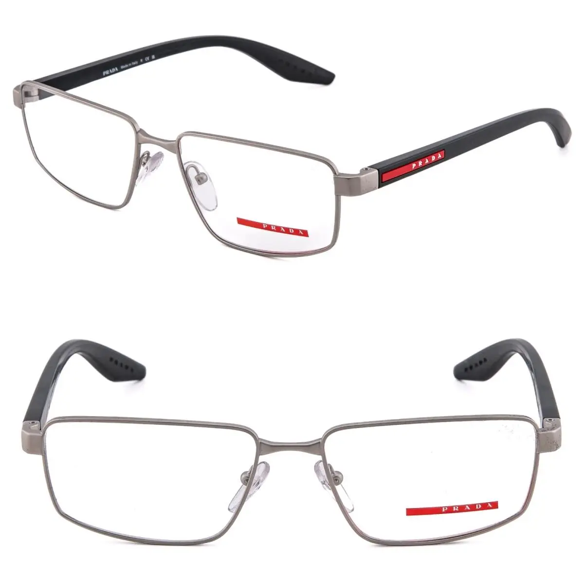Prada Linea Rossa Eyewear 52R Black Silver Rubber Sport Eyeglasses 57 mm PS52RV