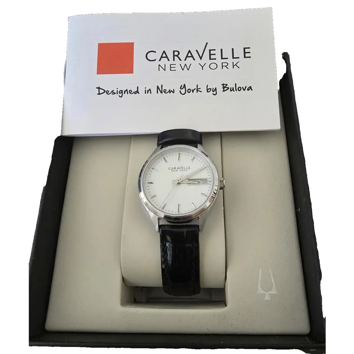 Bulova Caravelle York Watch W/black Leather Strap Day/date Display