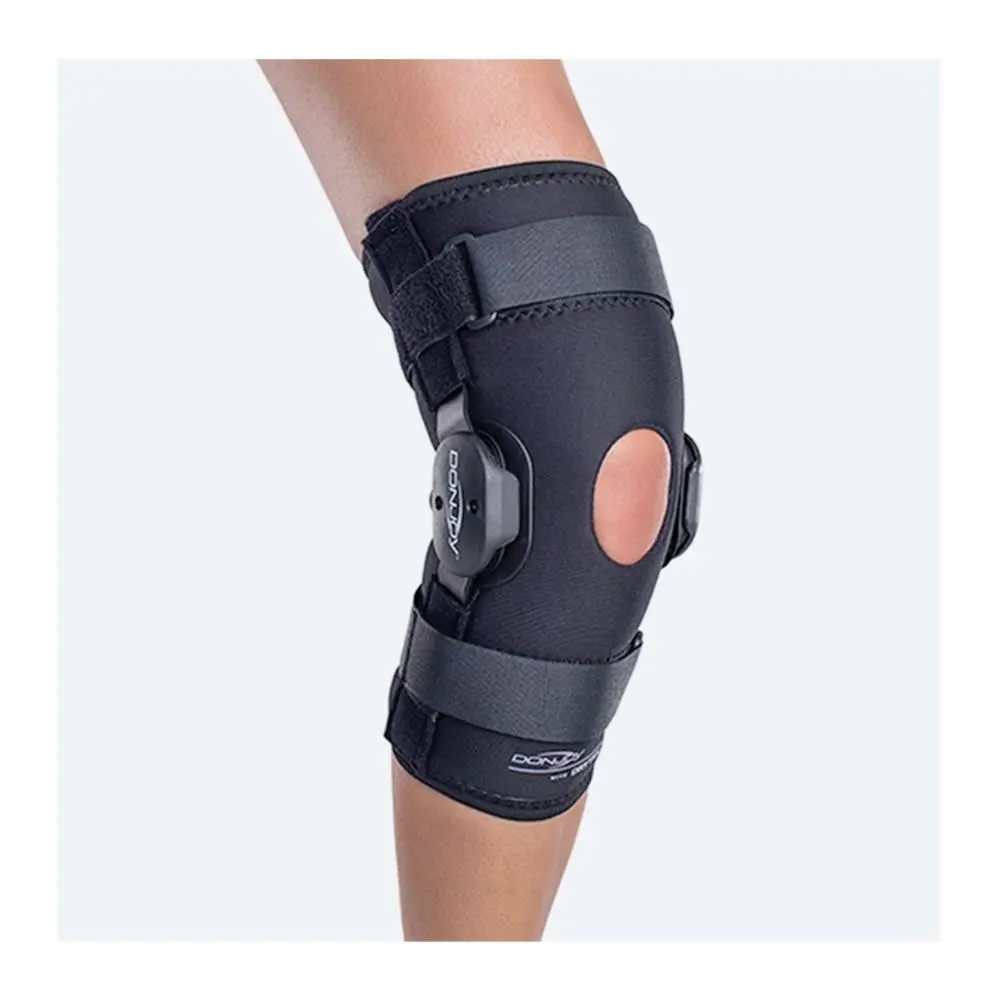 Donjoy Deluxe Hinged Knee Brace Drytex Sleeve Open Popliteal Large Black