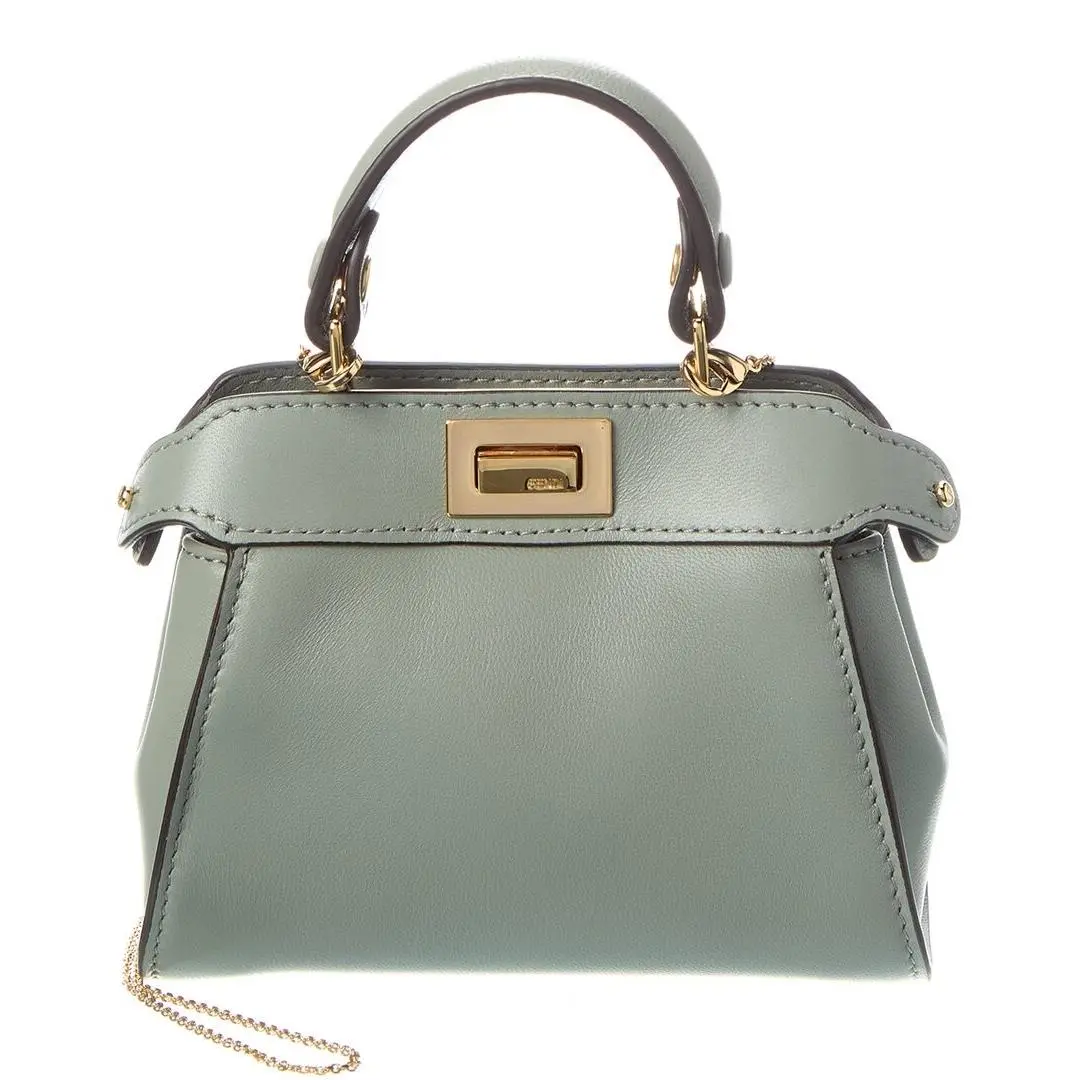 Nano Peekaboo Leather Clutch Women`s Green by Fendi