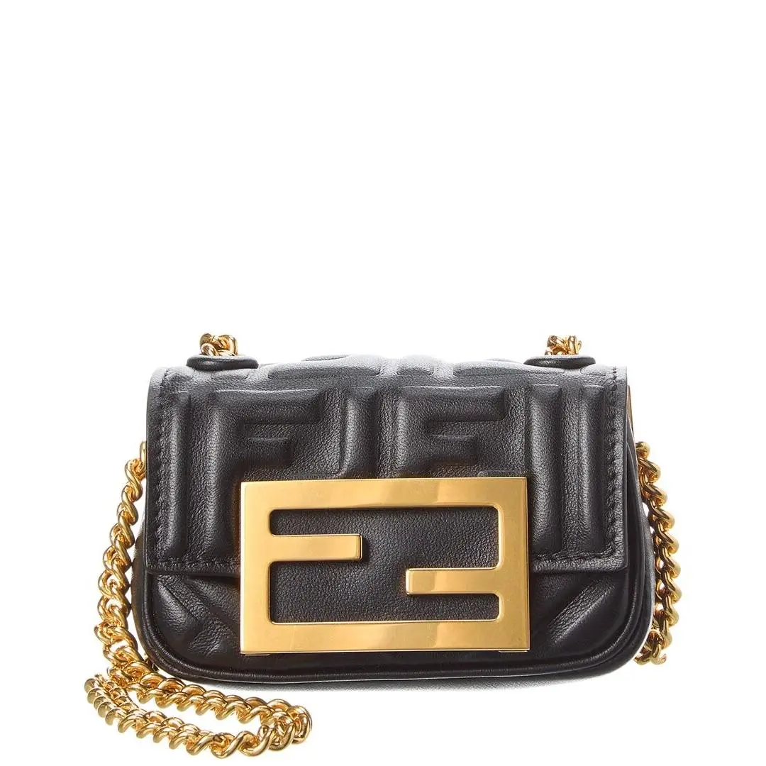 Fendi Ff Logo Leather Shoulder Bag Women`s Black
