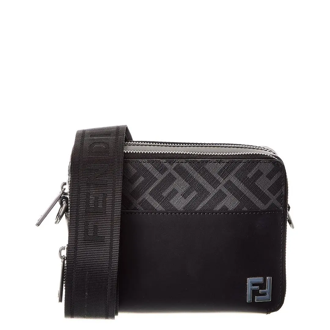 Fendi Squared Ff Leather Camera Case Organizer Women`s Black