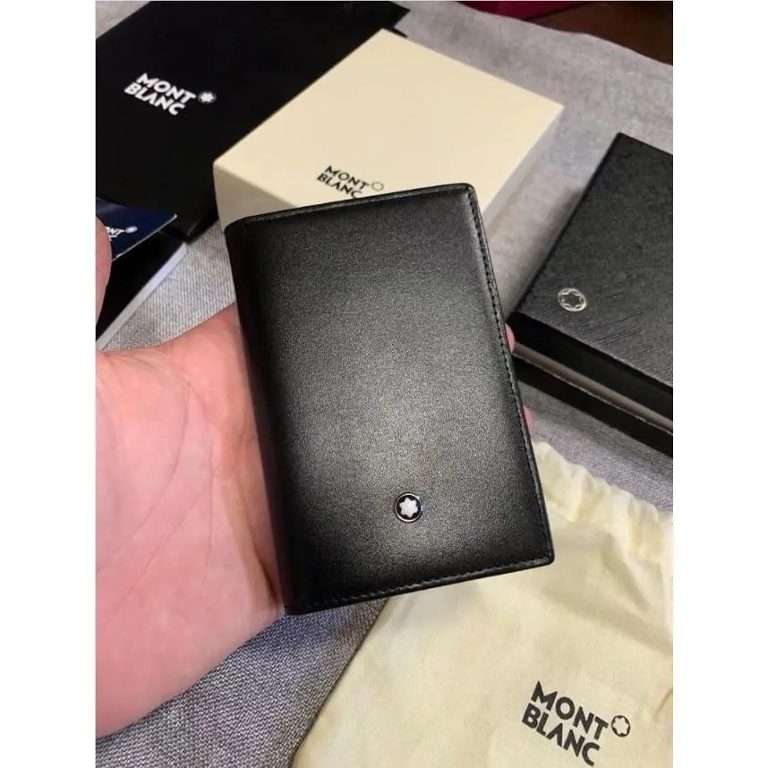 Montblanc Men’s Wallet Meisterstuck 4CC Card Holder Black Leather Mini Wallet MB