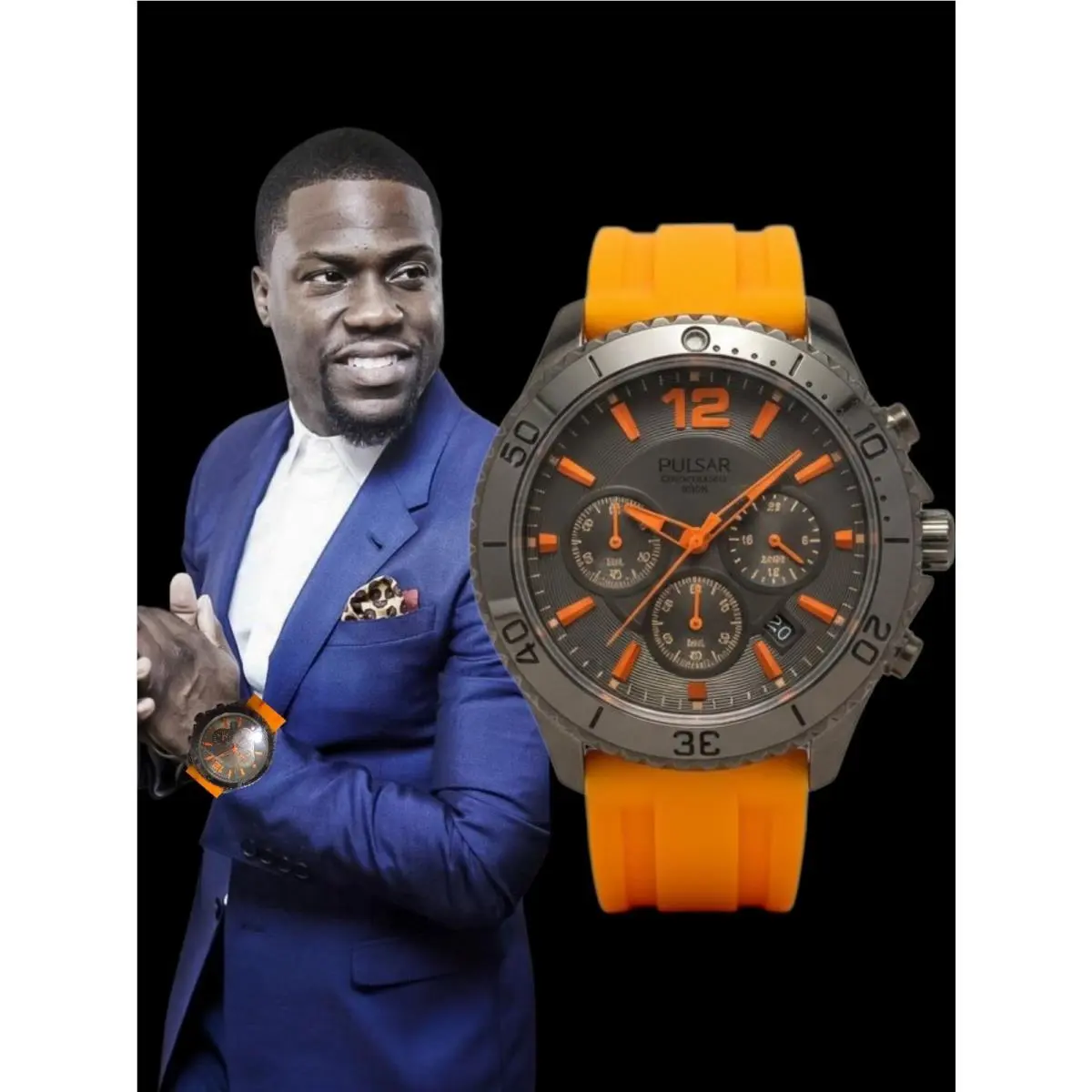 BY Seiko 42MM Quartz Men`s Chronograph with Silicone Orange Band by Pulsar