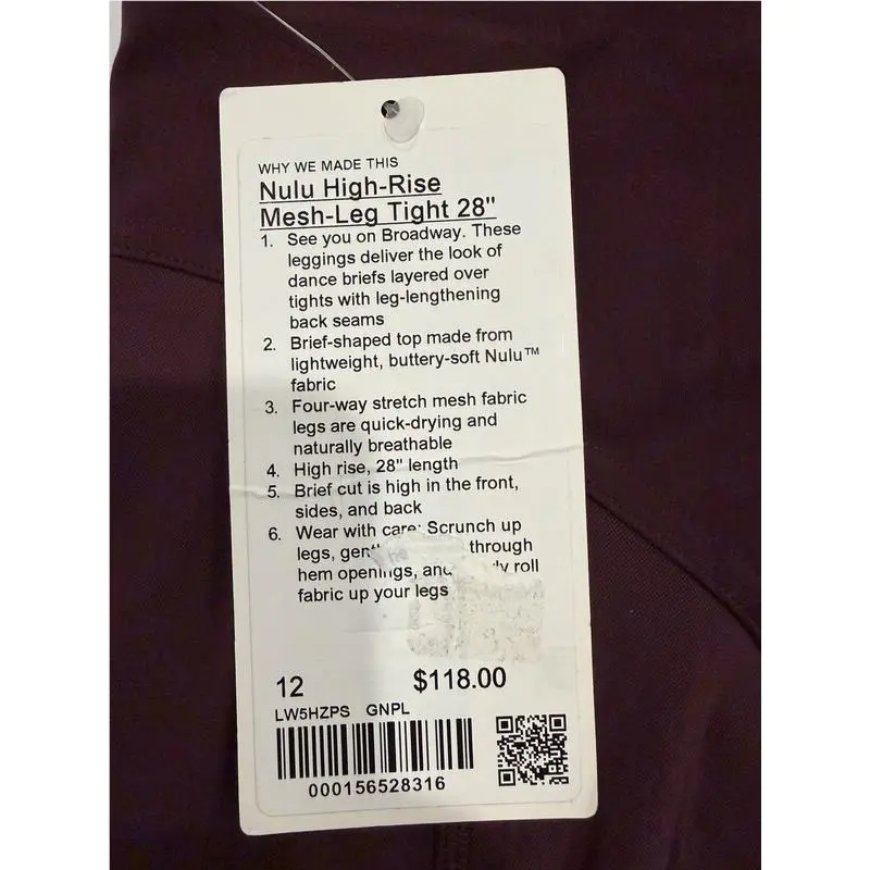 Lululemon clothing - NULU High-Rise Mesh-Leg tight - NULU tight - LW5HZPS GNPL - Goodnight Plum 1