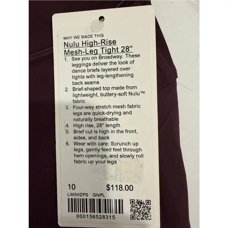 Lululemon Women`s Nulu High-rise Mesh-leg Tight Size 10 LW5HZPS Goodnight Plum