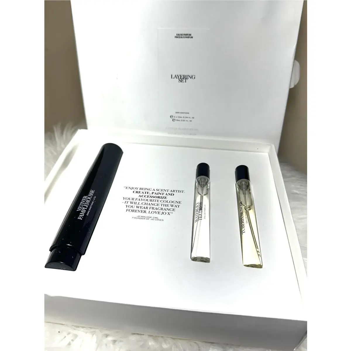 JO Malone Zara Emotions Vetiver Pamplemousse Waterlily Teadress Tubereuse Noir