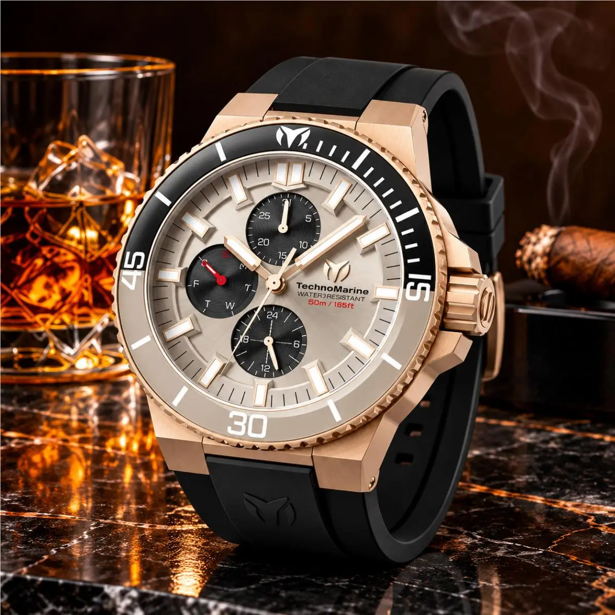 Technomarine La Pelagia Men`s 43mm Rose Gold Black Watch TM-225103 by TechnoMarine