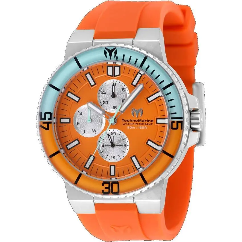 Technomarine La Pelagia Men`s 43mm Orange Blue Day Date Quartz Watch TM-225095