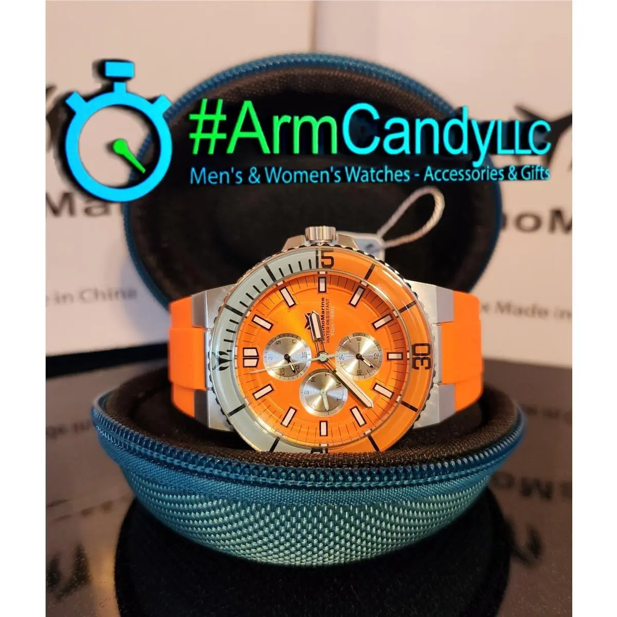 43mm Technomarine La Pelagia Orange/blue/silver Soft Straps Travel Case