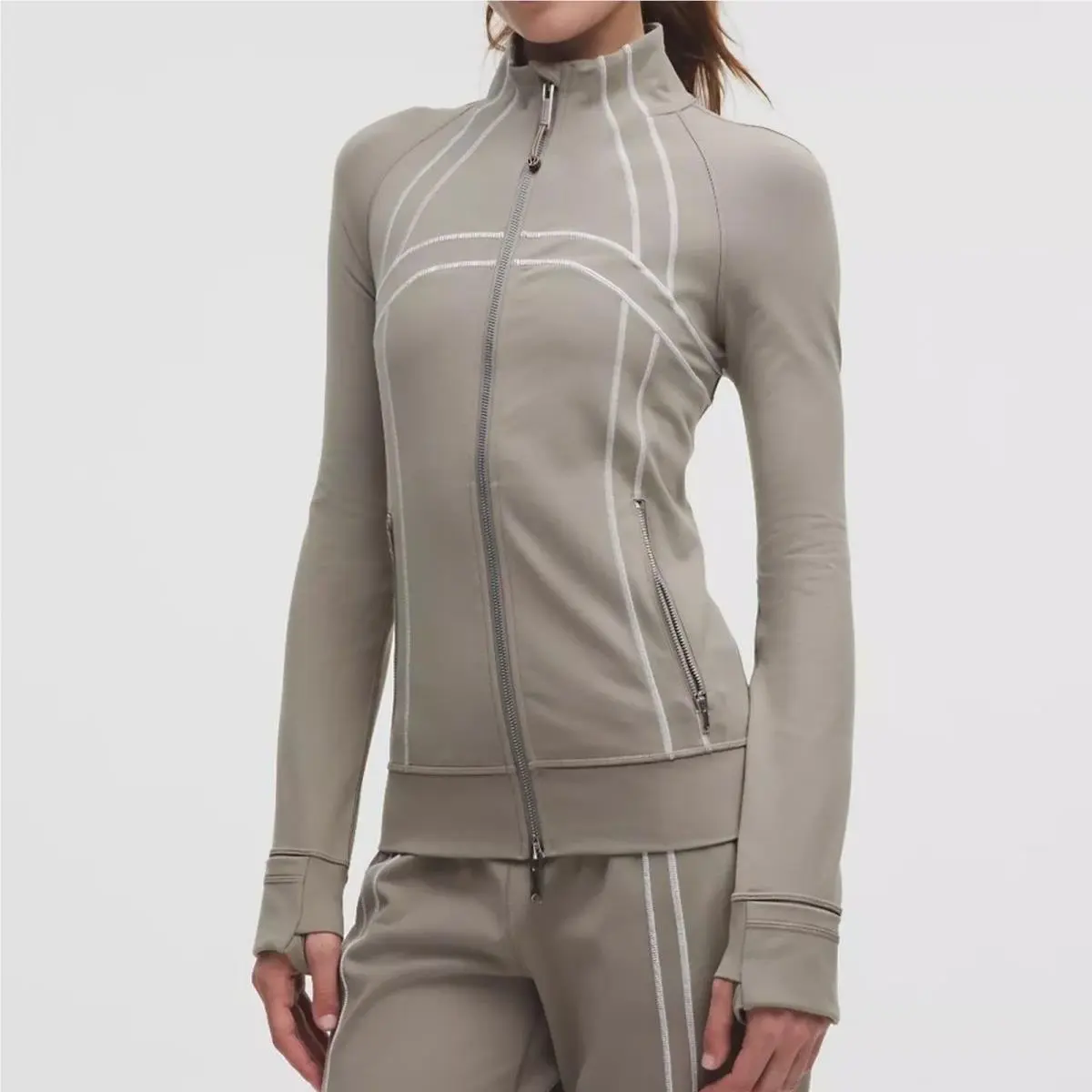 Lululemon Define Track Jacket Athleisure Luon Warm Ash Grey/white Women 14