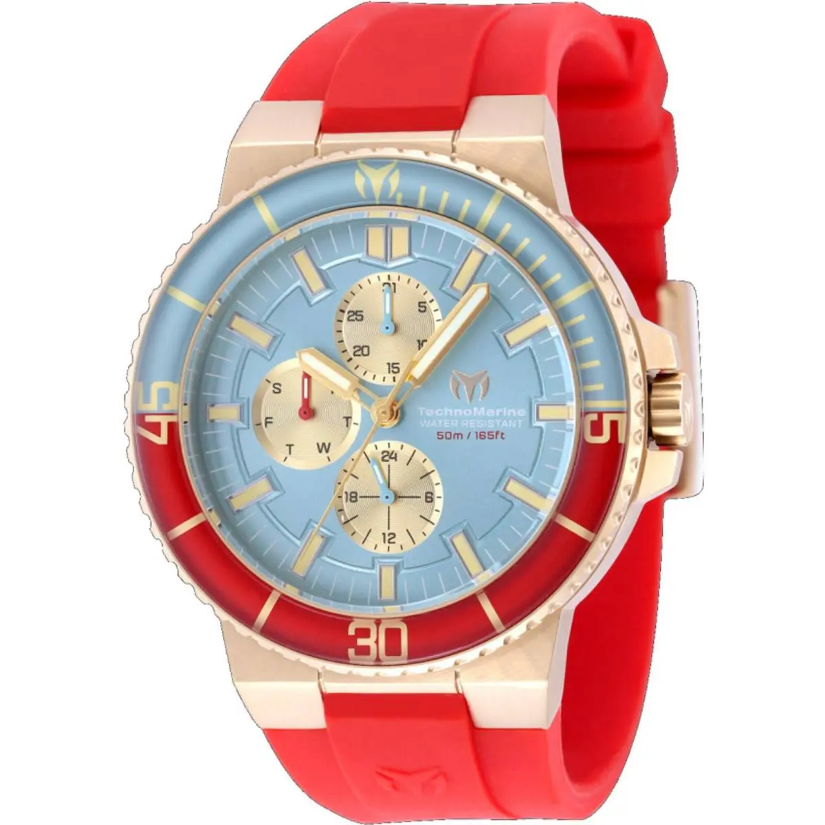 Technomarine Men`s Watch La Pelagia Blue and Gold Tone Dial Red Strap TM-225097