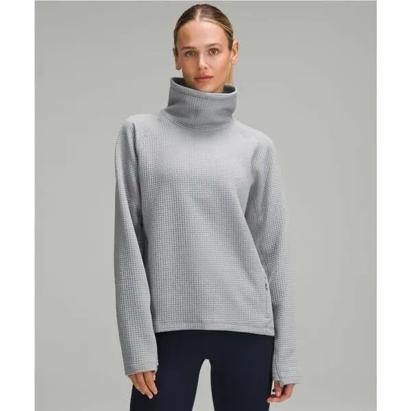 Lululemon Waffle-knit Funnel-neck Longsleeve Shirt Rhino Grey SZ 6