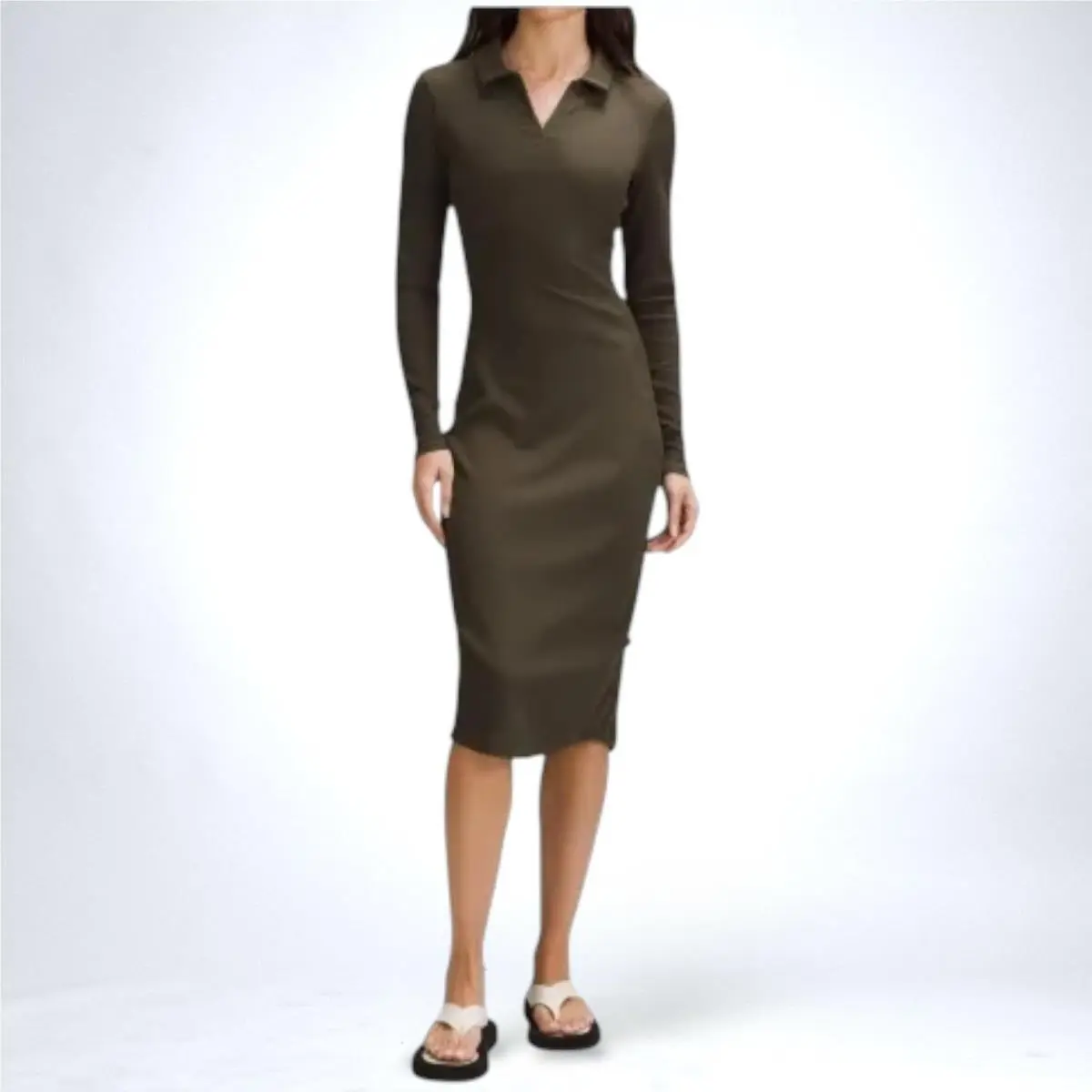 Lululemon Ribbed Luxtreme Polo Collared Midi Dress Athleisure Golf Brunch