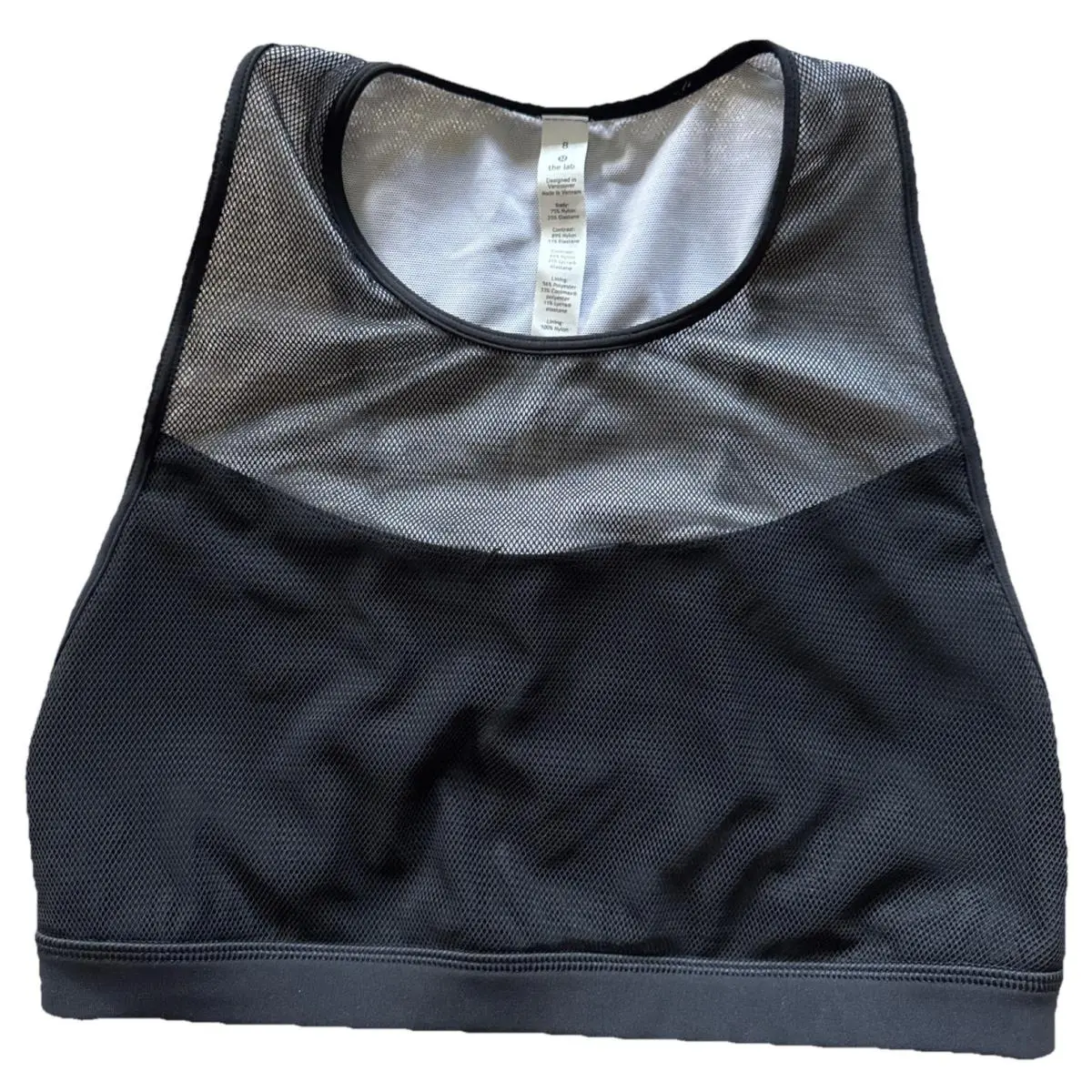 Lululemon Women’s Lab Kaomi Bra Size 8 Black Mesh Spots Bra