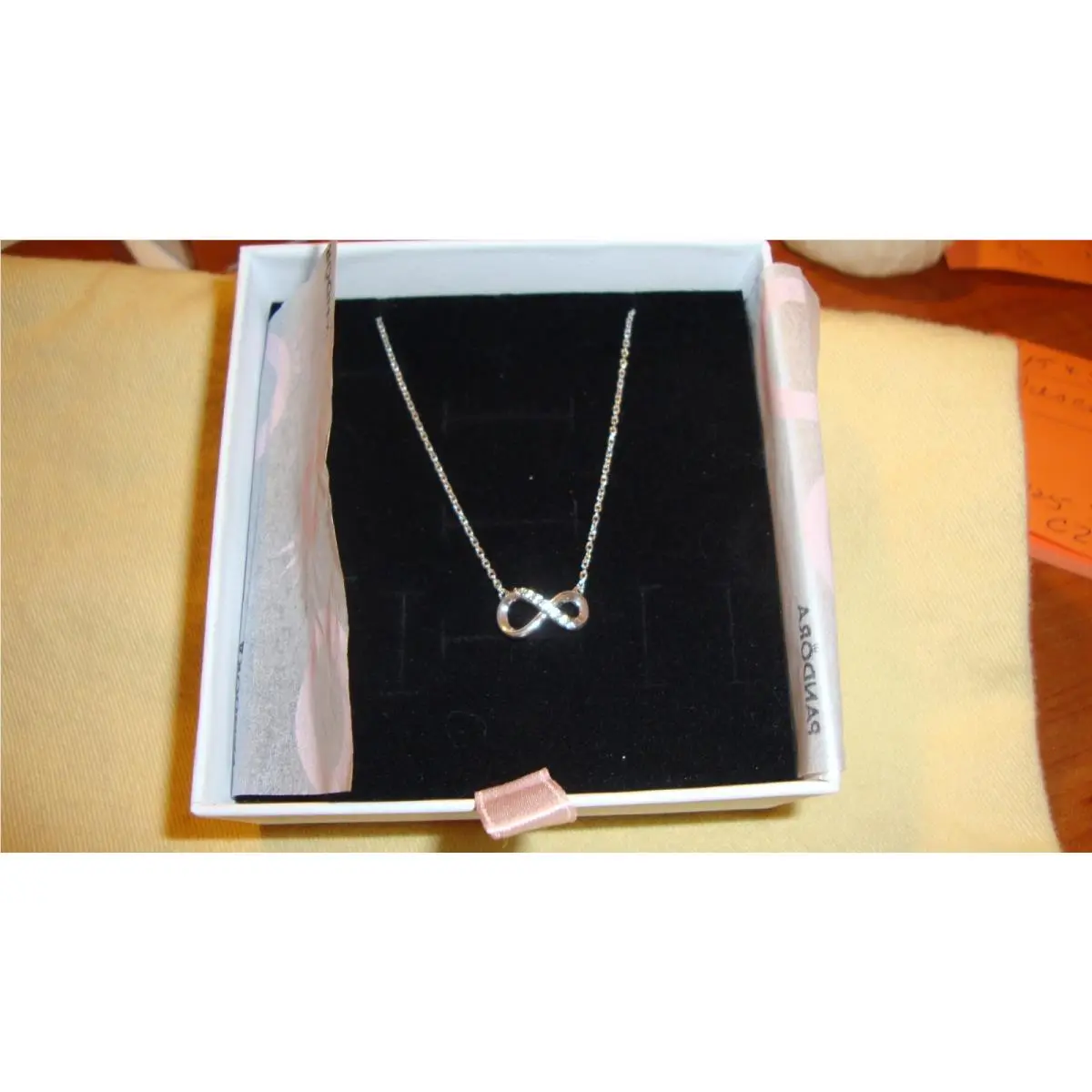 Designer Pandora Infinity Cubic Zirconia Sterling Silver Necklace Adjustable 19