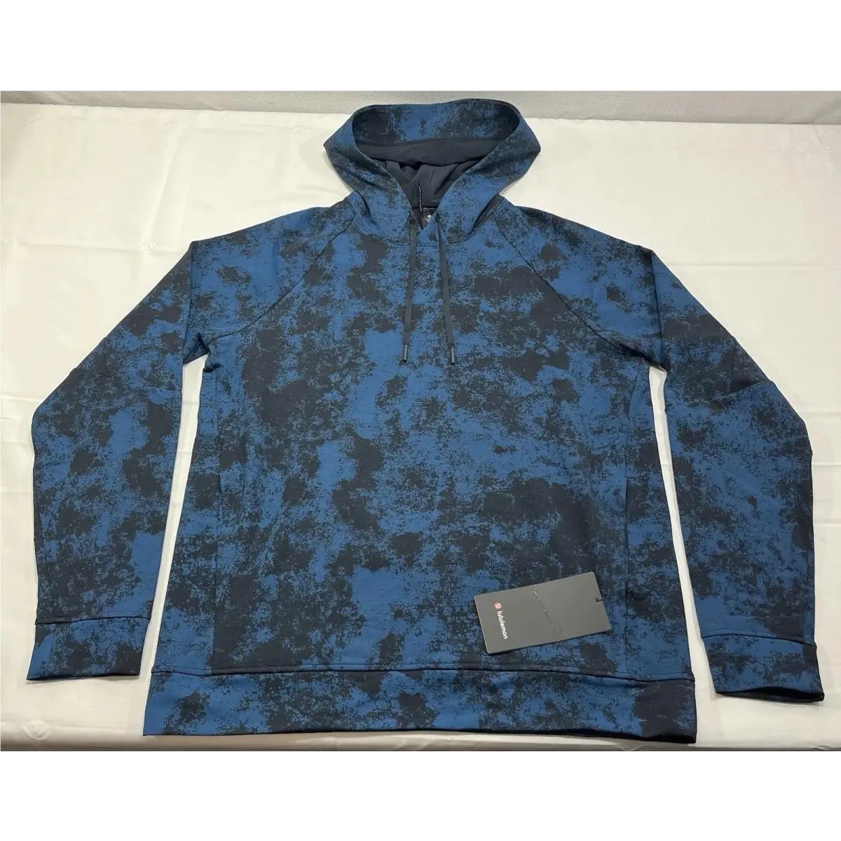 Lululemon Blue Black French Terry City Sweat Pullover Hoodie Men`s Large