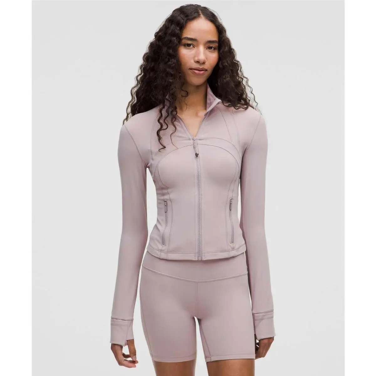 Lululemon Define Cropped Jacket Nulu Mauve Grey Sz 6 Soft Thumbholes Gym