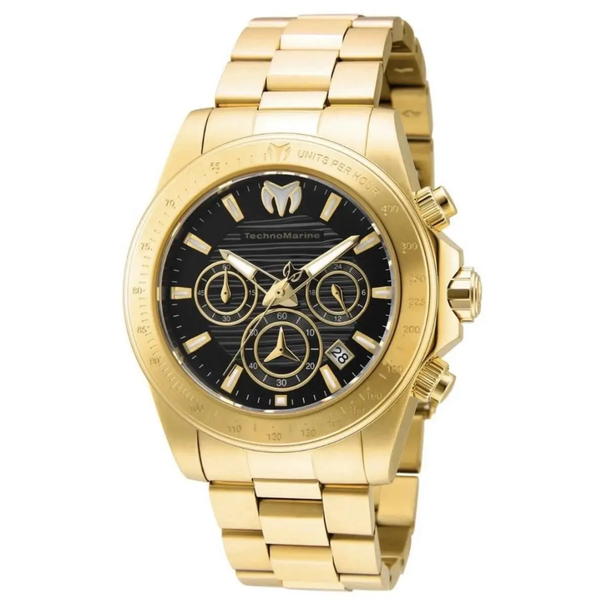 Technomarine Manta Ray Men`s 42mm Black Dial Gold Stainless Watch TM-219005 - Dial: Black, Band: Gold-tone, Gold, Bezel: Gold-tone, Gold