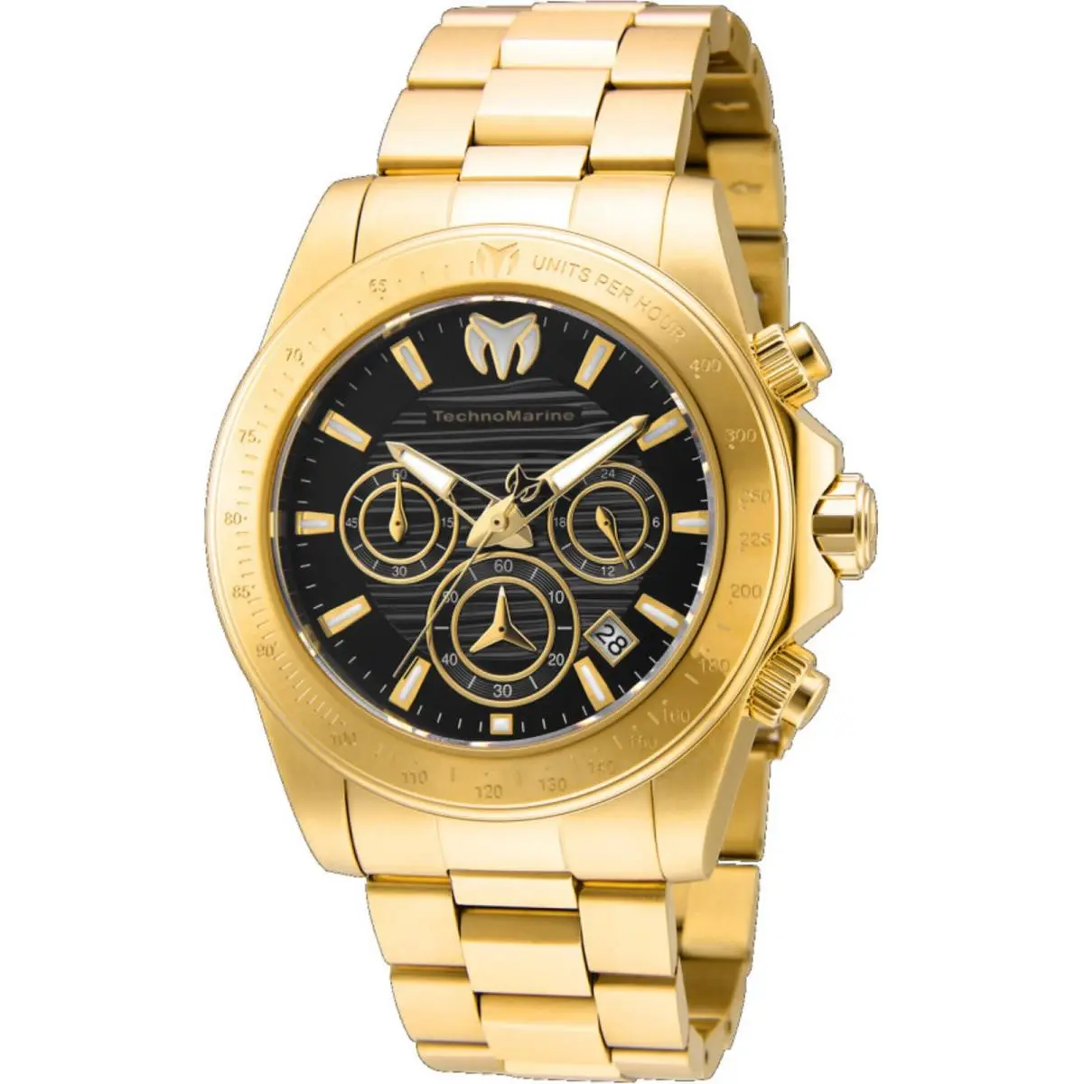 Technomarine Men`s Watch Manta Ray Chrono Black Dial Steel Bracelet TM-219005 - Dial: Black, Band: Yellow