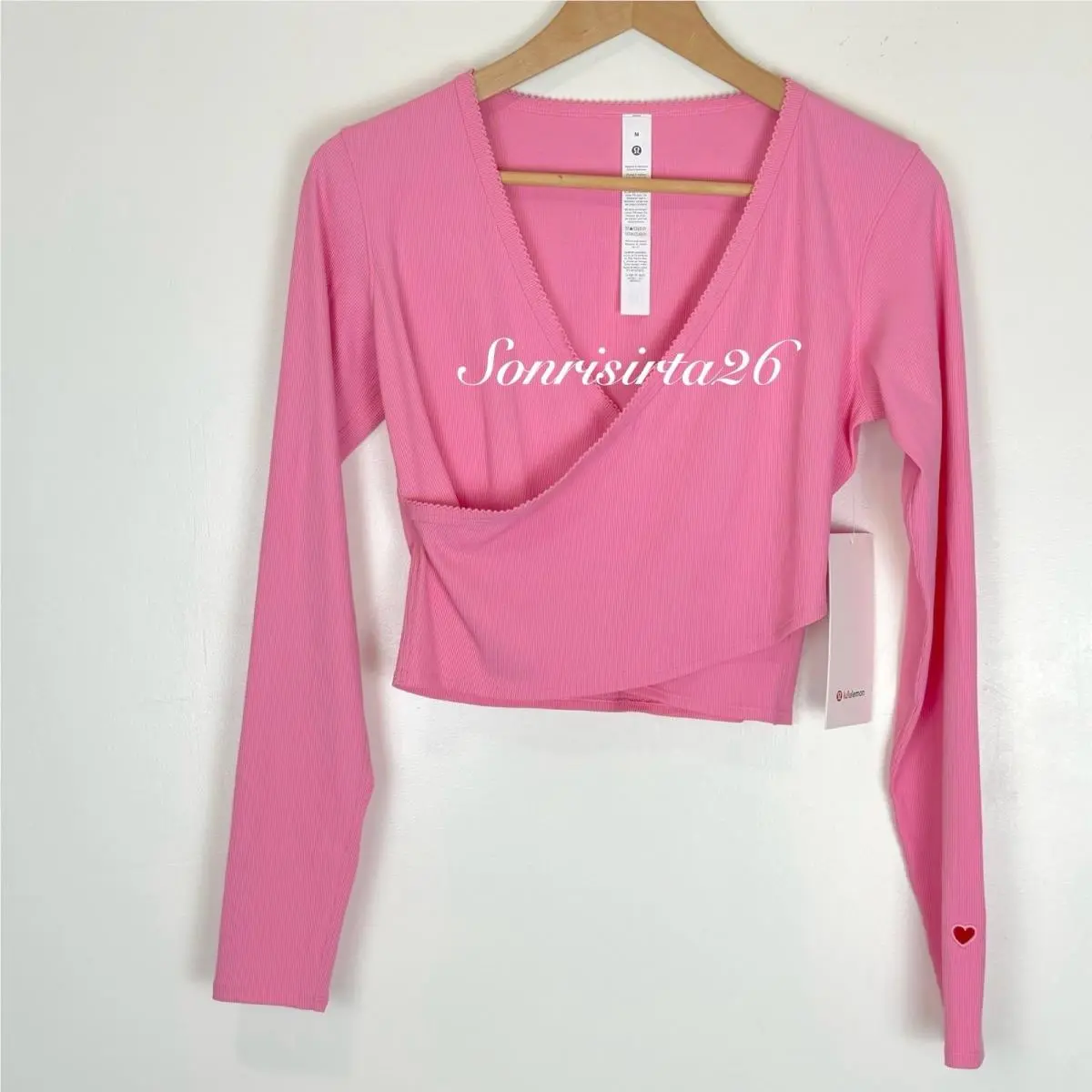 Lululemon Nulu Rib Wrap Front Long Sleeve Heart Candy Cloud Sz M Valentines