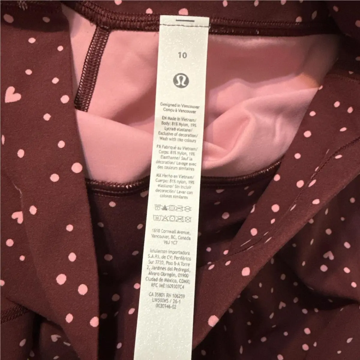 Lululemon clothing - Heart Scatter Dot Burgundy 8