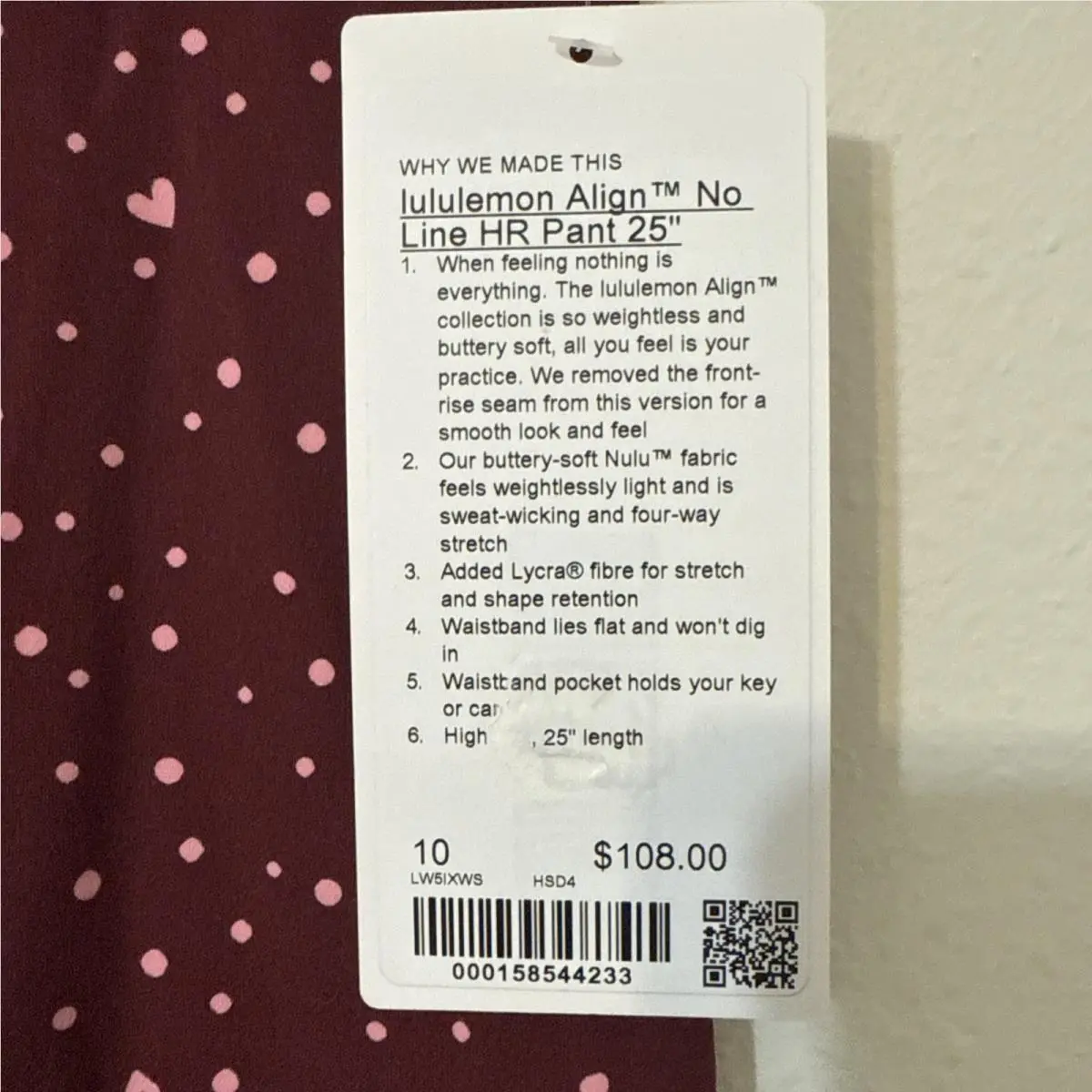 Lululemon clothing - Heart Scatter Dot Burgundy 1