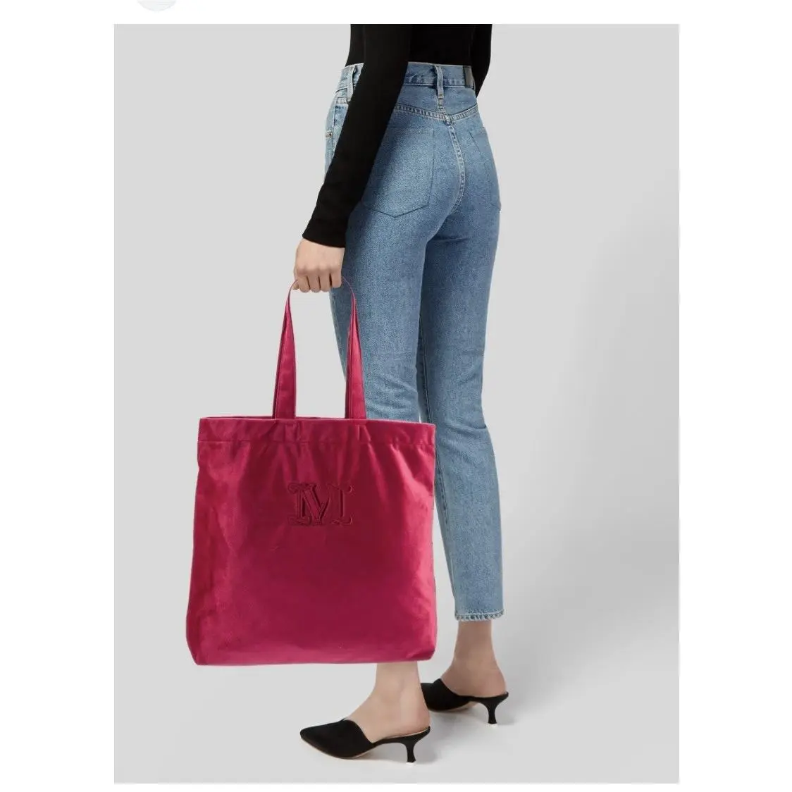 Max Mara Embroidered Velvet Tote Red
