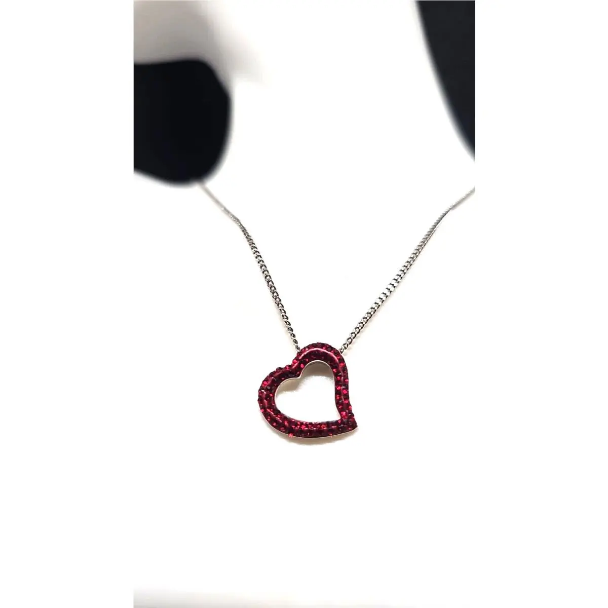 Necklace Heart Ruby Red Crystals Silver Tone - Austria - Delicate by Swarovski