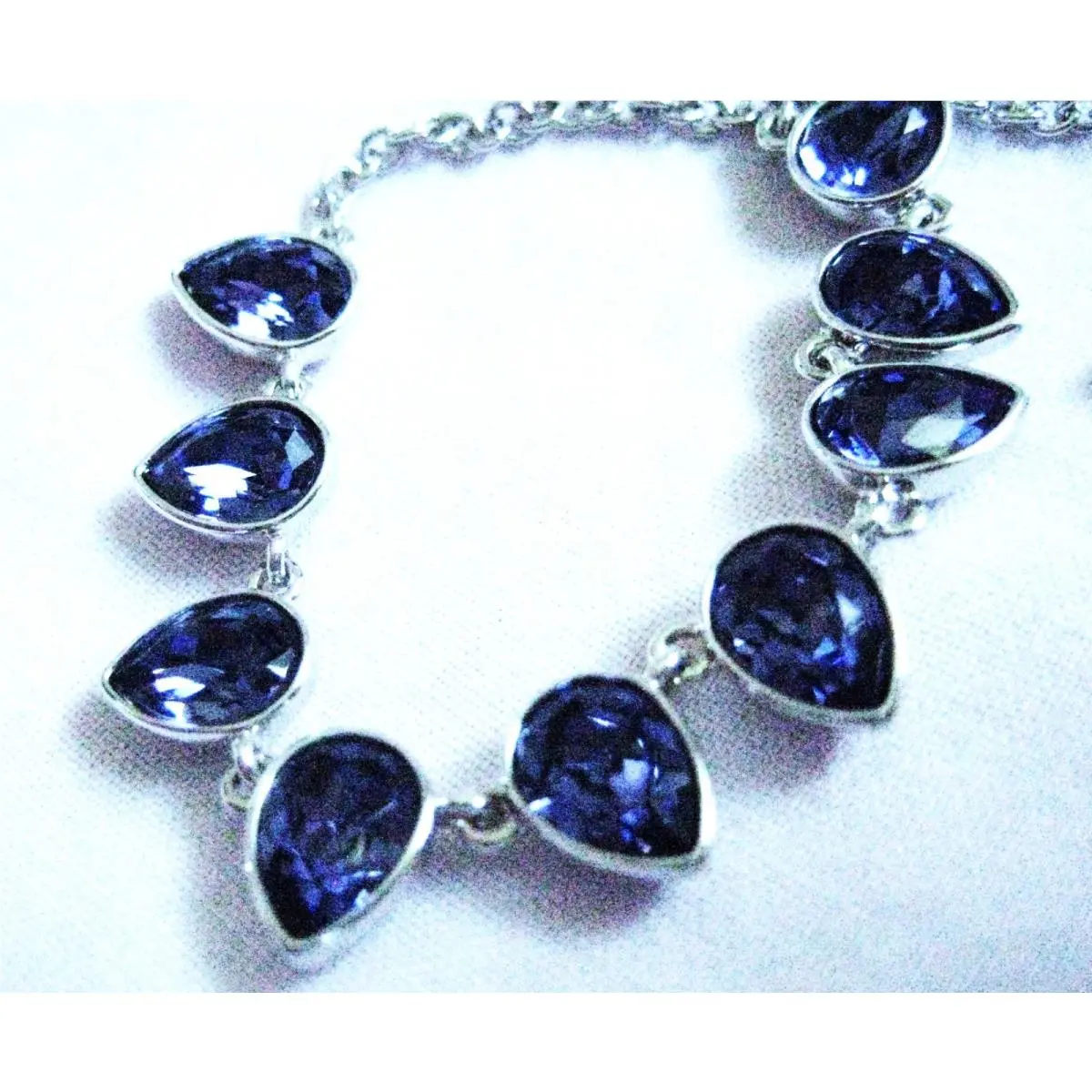 Tcs Touchstone by Swarovski Blue Crystals on Silver Tone Bib Necklace 18 NI Bag