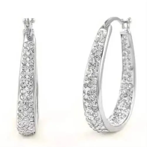 18K White Gold Inside Out Crystal Hoops Made with Crystals From  by Swarovski