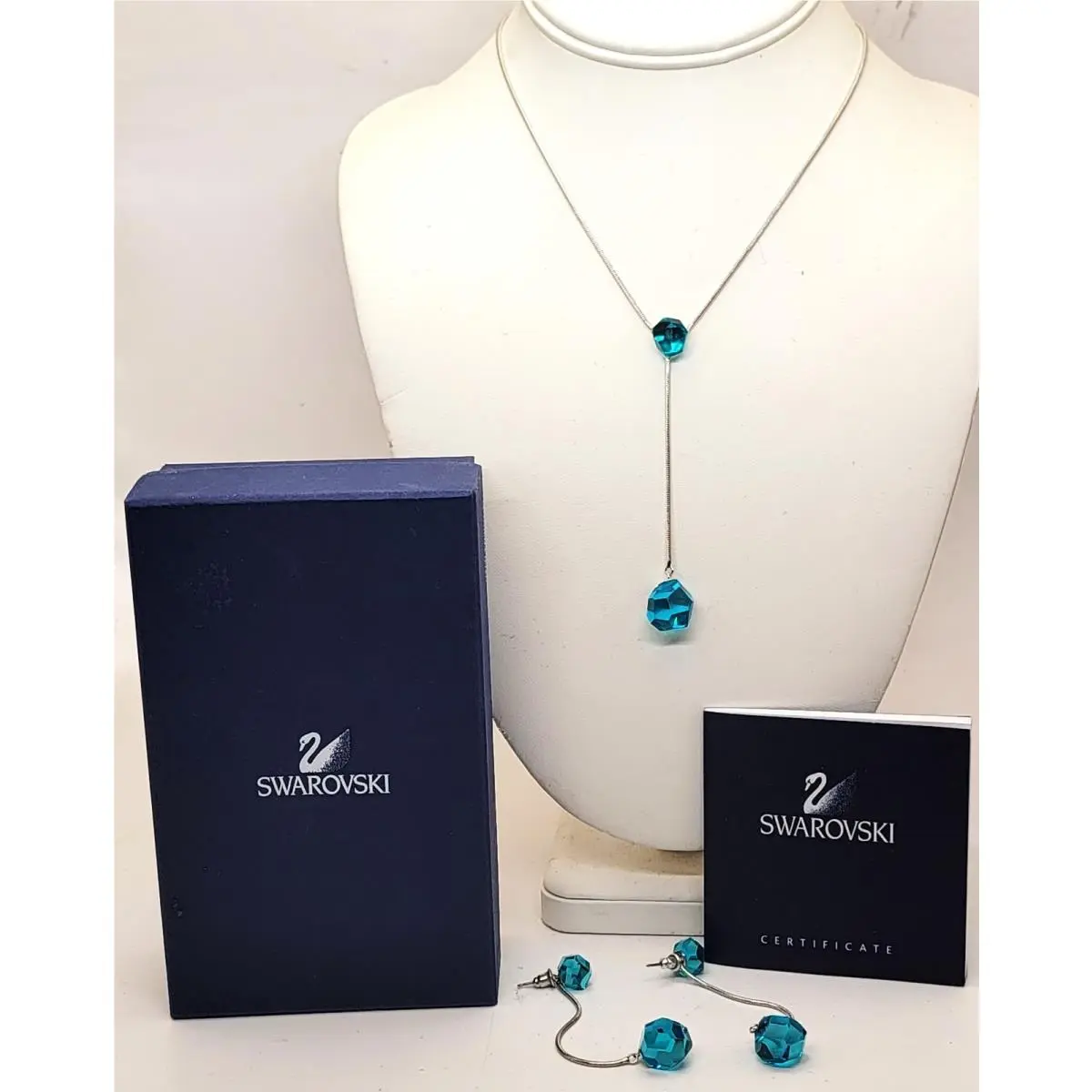 Swarovski Meteorite Dangle Aquamarine Crystal Set Pierced Earr Chain 891625