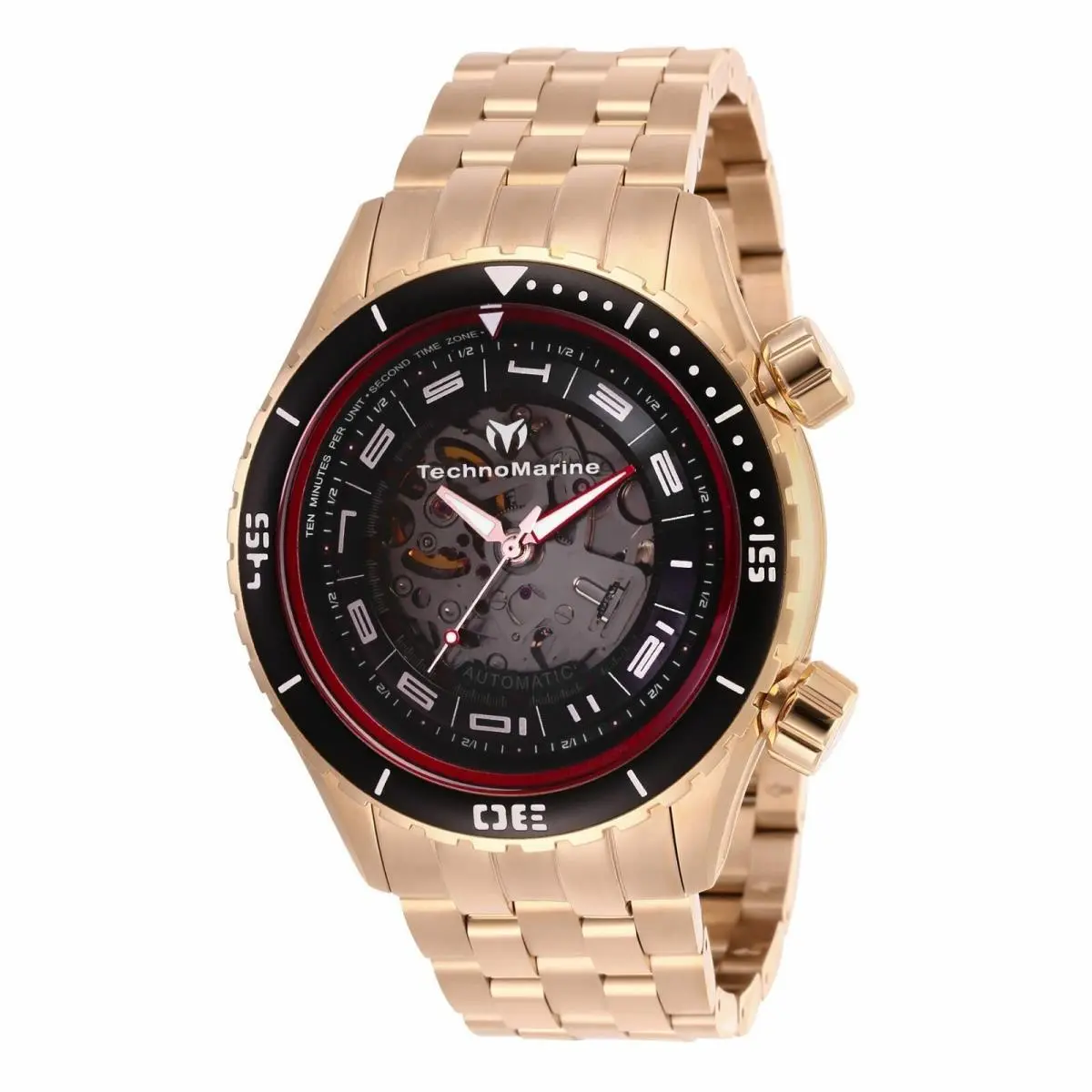 Technomarine Dual Zone Automatic Skeleton Dial Rose Gold Tone Watch TM-218013