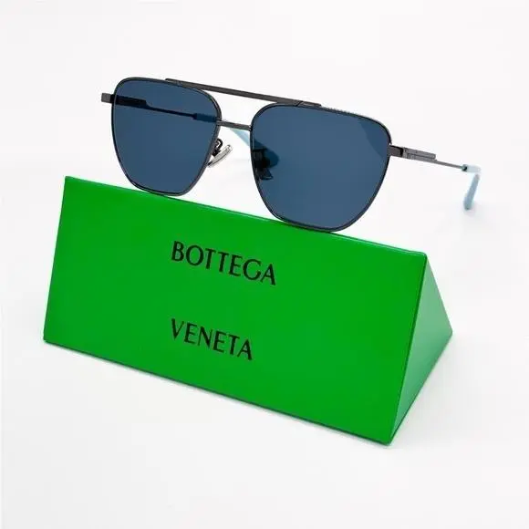 Bottega Veneta BV1236S 004 Aviator Grey Blue Metal Unisex Sunglasses