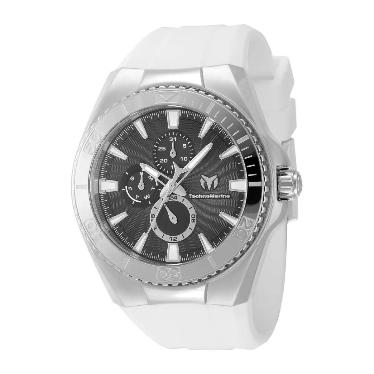 Technomarine Unisex Cruise 45mm Silver Watch Black Dial and White Strap