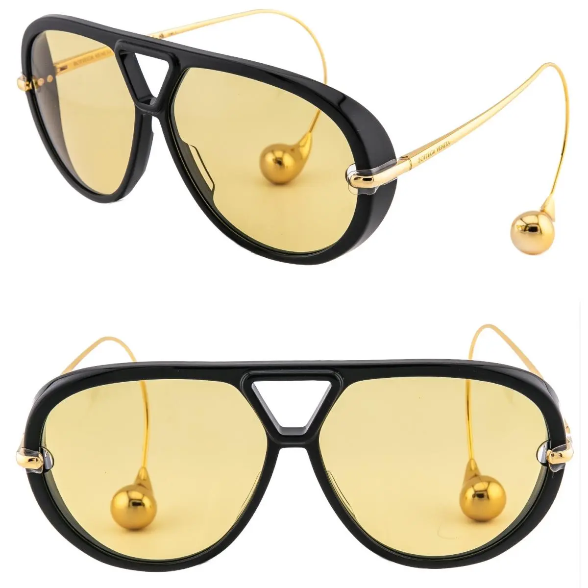 Bottega Veneta 1273 Drop BV1273S Metal Gold Black Unisex Pilot Sunglasses 003